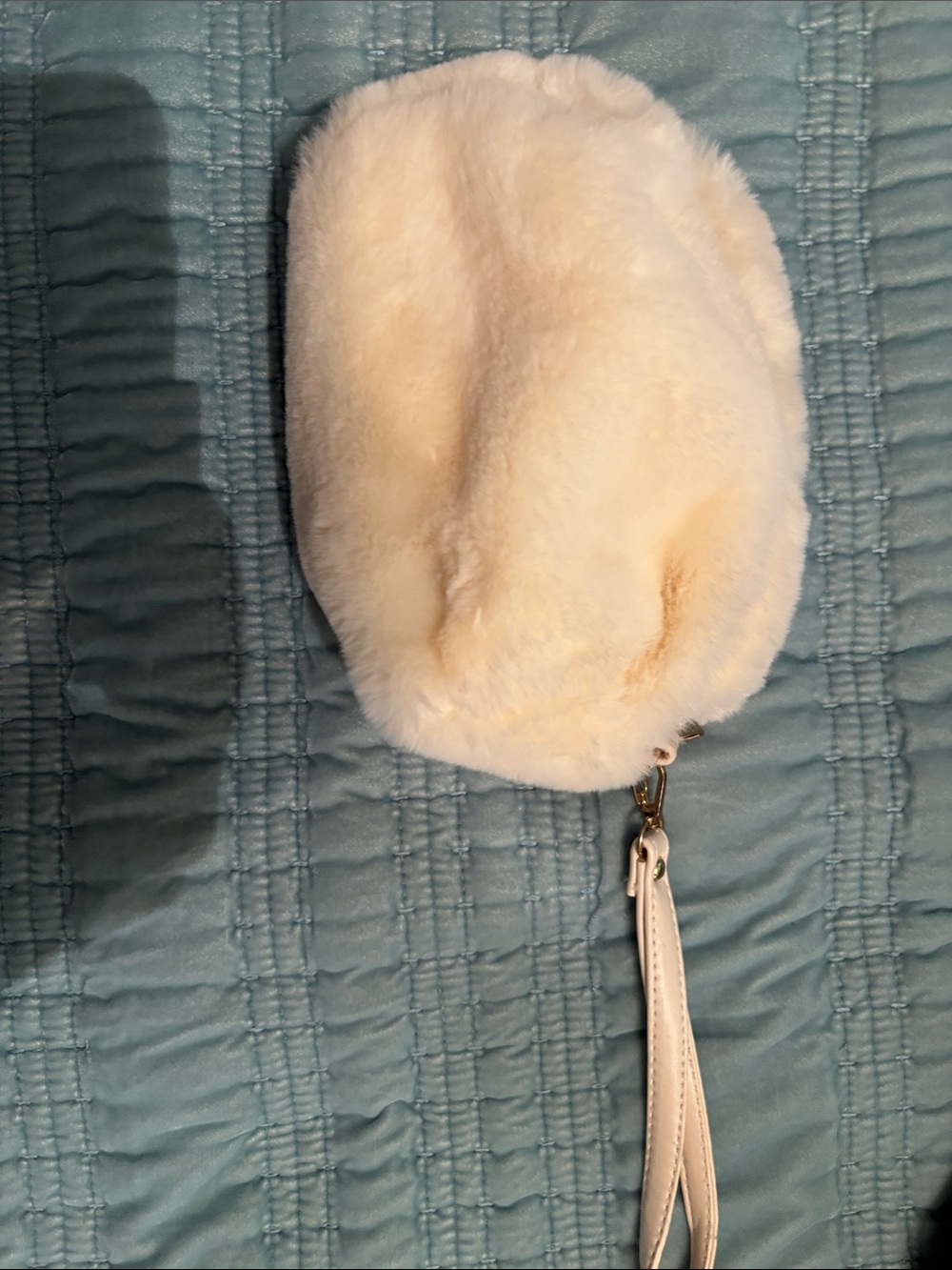 Cream Faux Fur Wristlet Pouch